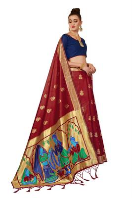 Red plain art silk sarees saree with blouse 3