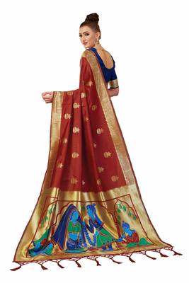 Red plain art silk sarees saree with blouse 4