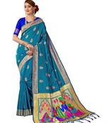 Sky blue plain art silk sarees saree with blouse