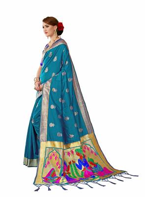 Sky blue plain art silk sarees saree with blouse 2