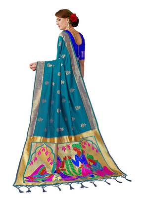 Sky blue plain art silk sarees saree with blouse 3