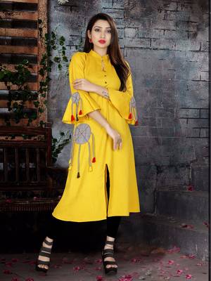 Yellow  plain viscose rayon kurti 1