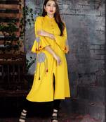 Yellow  plain viscose rayon kurti