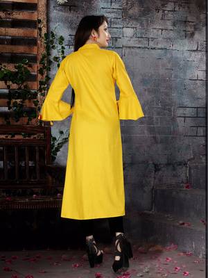 Yellow  plain viscose rayon kurti 2