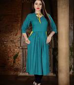 Blue plain viscose rayon kurti