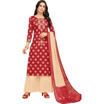 Maroon Chanderi Cotton Women's Unstitched Palazzo Suit 1