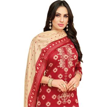 Maroon Chanderi Cotton Women's Unstitched Palazzo Suit 3