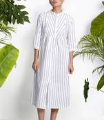 White Hanwoven Kurta With Stripes