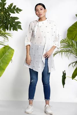 White Handwoven Kurta With Side Collar 1