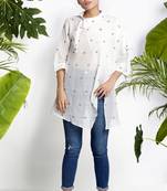 White Handwoven Kurta With Side Collar