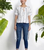 White Handwoven Kurta With Collar