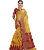 Yellow woven banarasi saree with blouse