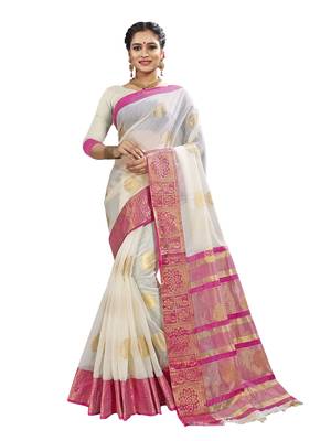 White woven banarasi saree with blouse 1