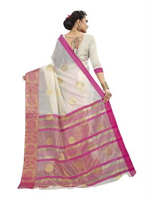 White woven banarasi saree with blouse 4
