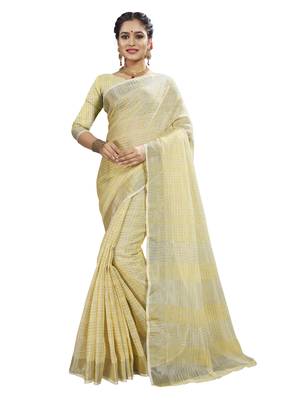 Cream woven banarasi saree with blouse 1