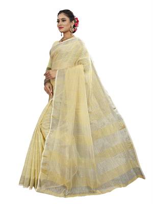 Cream woven banarasi saree with blouse 2