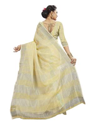 Cream woven banarasi saree with blouse 4