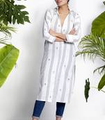 White Handwoven Kurta With Collar