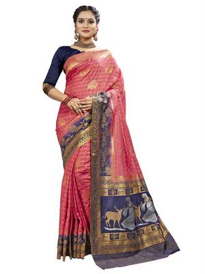 Pink woven banarasi saree with blouse 1