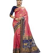 Pink woven banarasi saree with blouse