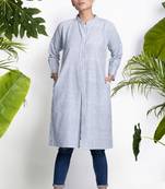 White Striped Handwoven Kurta With Collar
