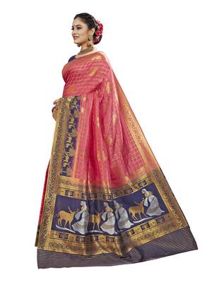 Pink woven banarasi saree with blouse 2