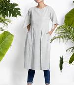 White Striped Handwoven Kurta With Asymmetric Sleeves