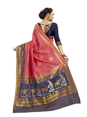 Pink woven banarasi saree with blouse 4