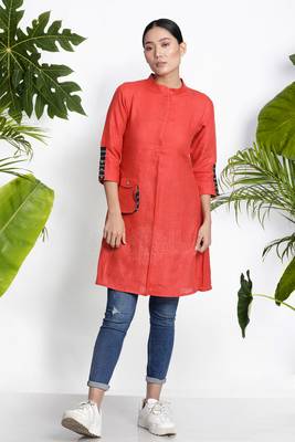 Orange Handwoven Kurta With Pocket 1