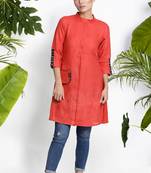 Orange Handwoven Kurta With Pocket