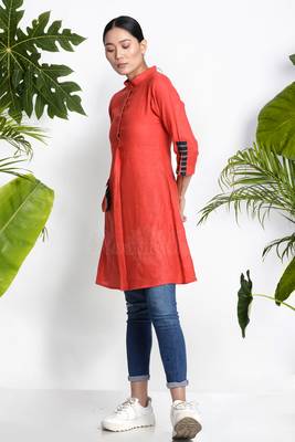 Orange Handwoven Kurta With Pocket 2