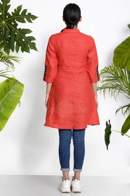 Orange Handwoven Kurta With Pocket 3
