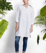 White Handwoven Kurta With Stripes