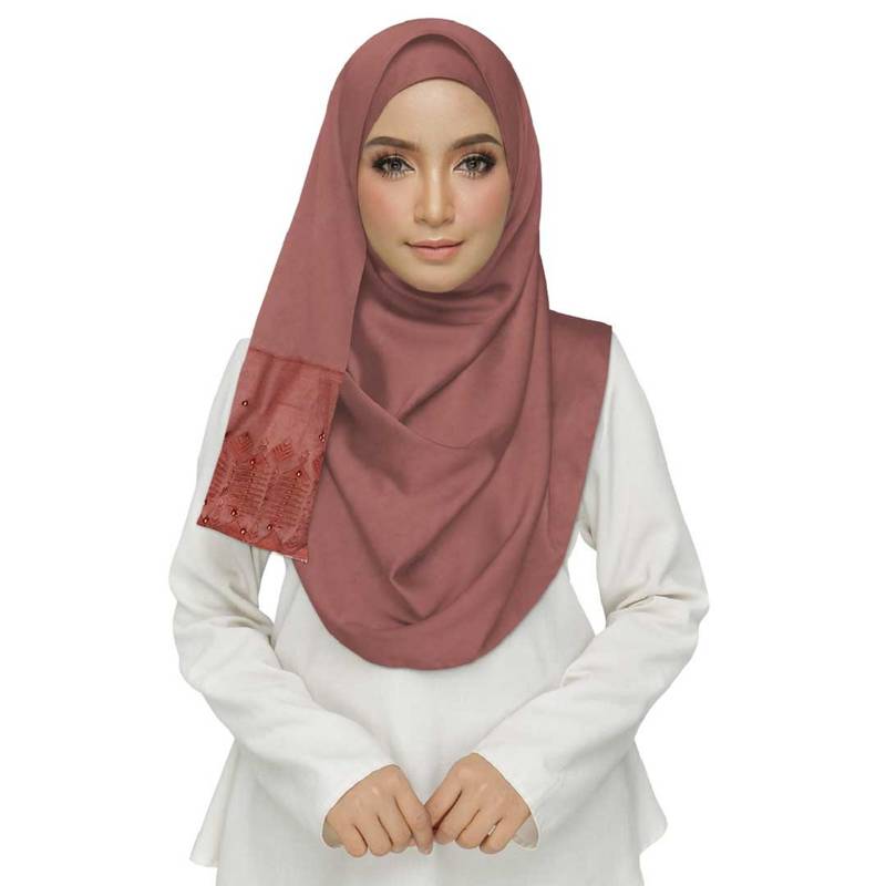 Light Maroon Embroidered Cotton Hijab