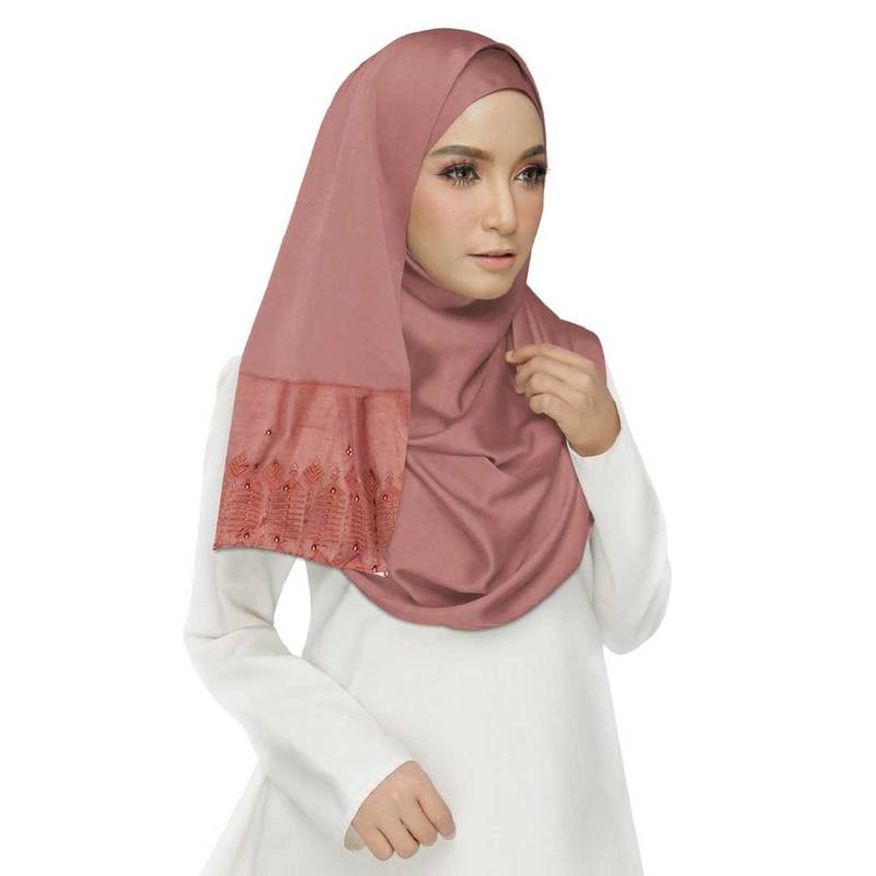 Light Maroon Embroidered Cotton Hijab