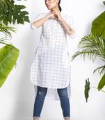 White Handwoven Kurta With Checks