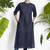 Navy Blue Handwoven Kurta With Raised Neck
