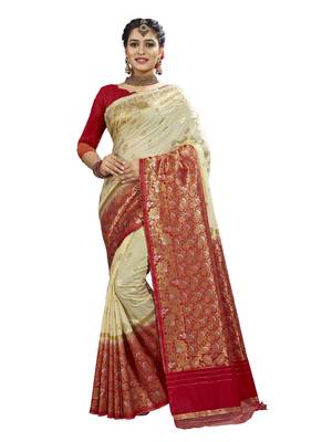 Cream woven banarasi saree with blouse 1