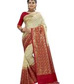 Cream woven banarasi saree with blouse