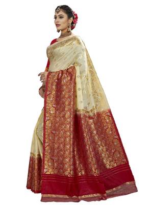 Cream woven banarasi saree with blouse 2