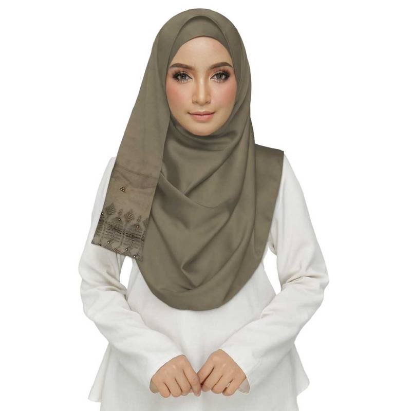 Brown  Embroidered Cotton Hijab