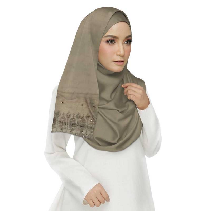 Brown  Embroidered Cotton Hijab