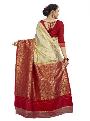 Cream woven banarasi saree with blouse 4