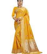 Yellow woven banarasi saree with blouse