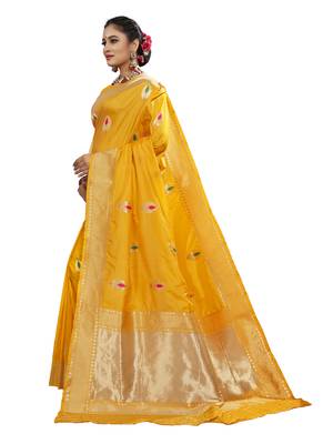 Yellow woven banarasi saree with blouse 2