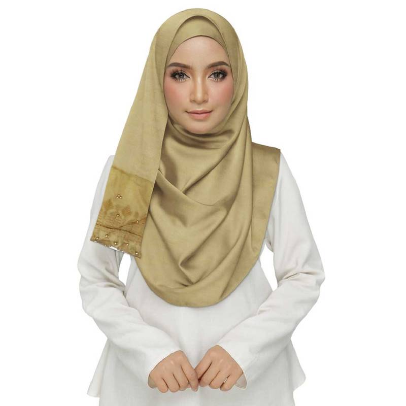 Brown Embroidered Cotton Hijab