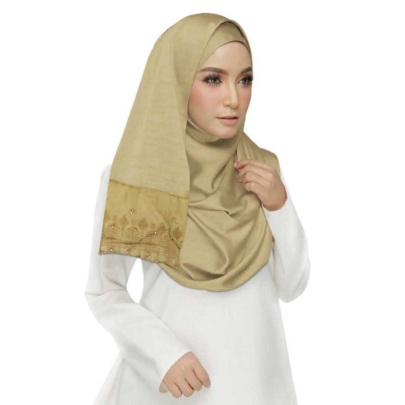 Brown Embroidered Cotton Hijab