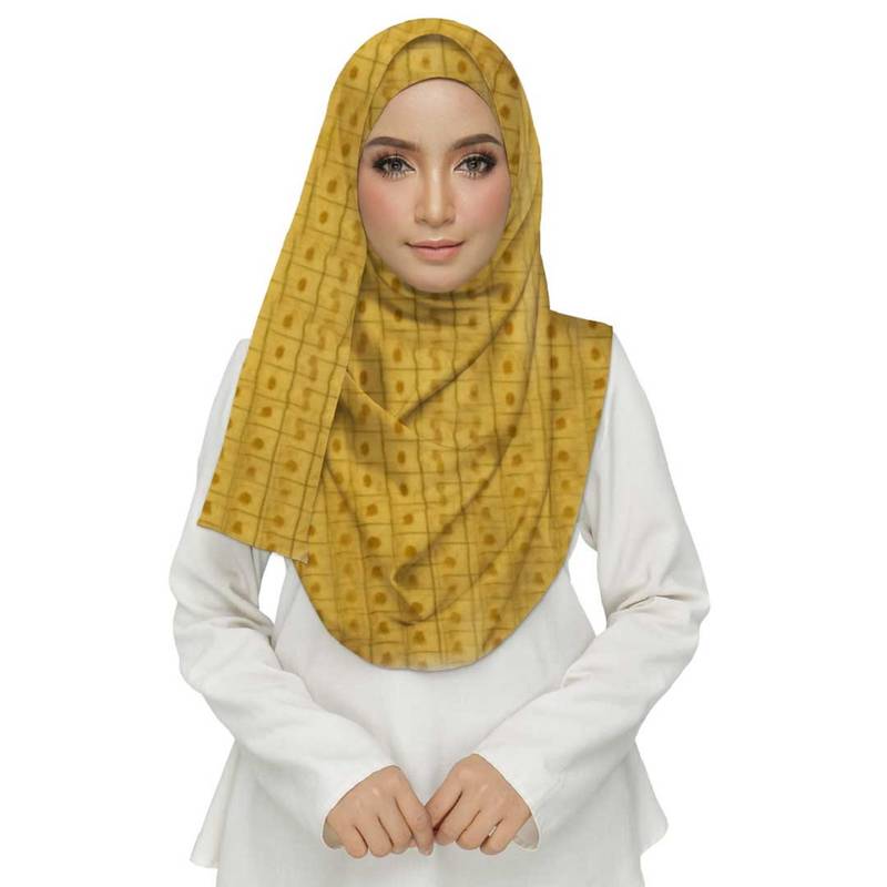 Yellow Embroidered Cotton Hijab - Mean Zoom - 2810573