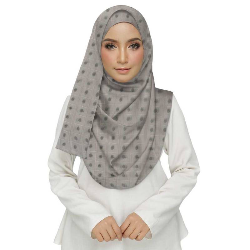 Grey  Embroidered Cotton Hijab