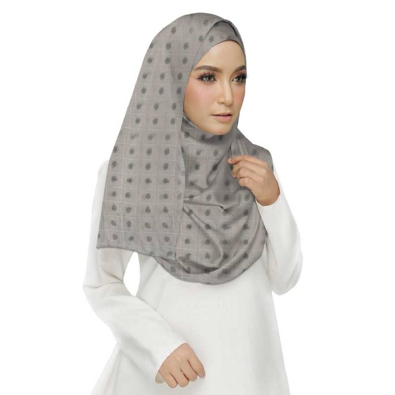 Grey  Embroidered Cotton Hijab